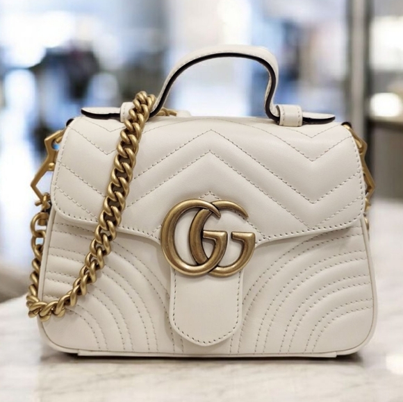 ✨️Authentic Gucci Marmont Top Handle White Crossbody Bag with Gold Chain - Picture 1 of 16